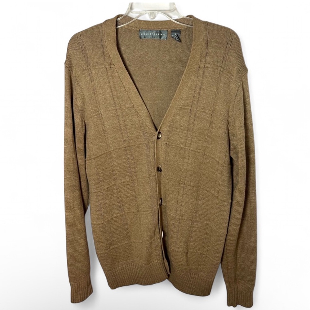 Oscar De La Renta Men’s Cardigan Sweater Tan Button Up Grandpa Old Money Size M